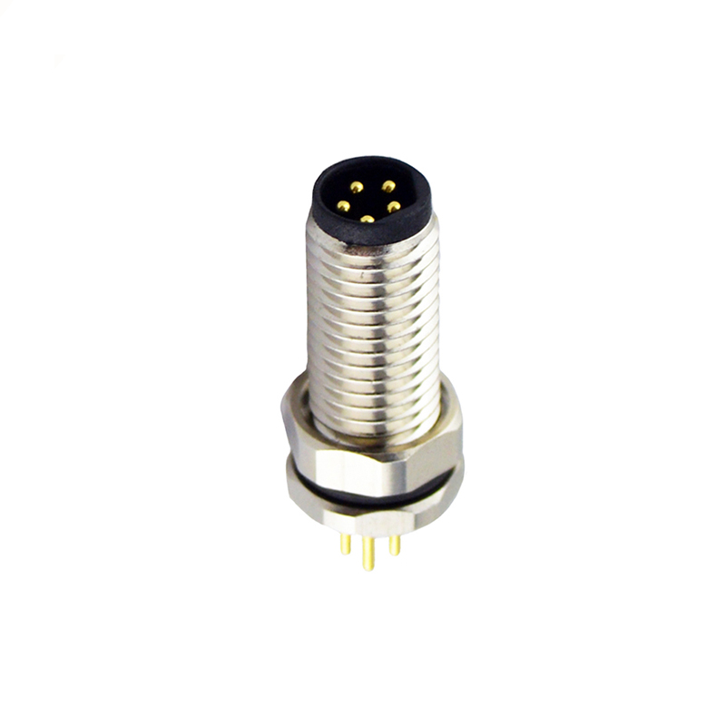 M8 5pins B code male straight front panel mount connector,unshielded,insert,brass with nickel plated shell